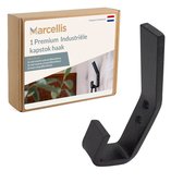 Marcellis - Crochet de suspension - Patère industrielle de Luxe - patère chapeau - 1 pièce - noir mat - métal - matériel de montage inclus