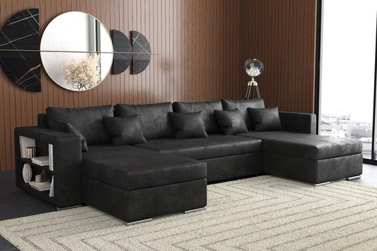 hoekbank johny U- vintage zwart- met bed en opbergruimte- hoeksalon johny- seatsandbeds