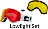 Luxe Magnetische Snowboardbril / Skibril SET - Rode Lens & Lowlight Lens (Slecht weer-lens) Wit Frame + Beschermcase & Microfiber hoes - PolarShred - Anti fog - Cat.3 - 100% UV Bescherming - VLT 16%