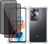 Hoesje + 2x Privé Screenprotector geschikt voor OPPO A79 5G – Privacy Tempered Glass - Case Transparant