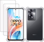 Hoesje + 2x Screenprotector geschikt voor OPPO A79 5G – Tempered Glass - Extreme Shock Case Transparant