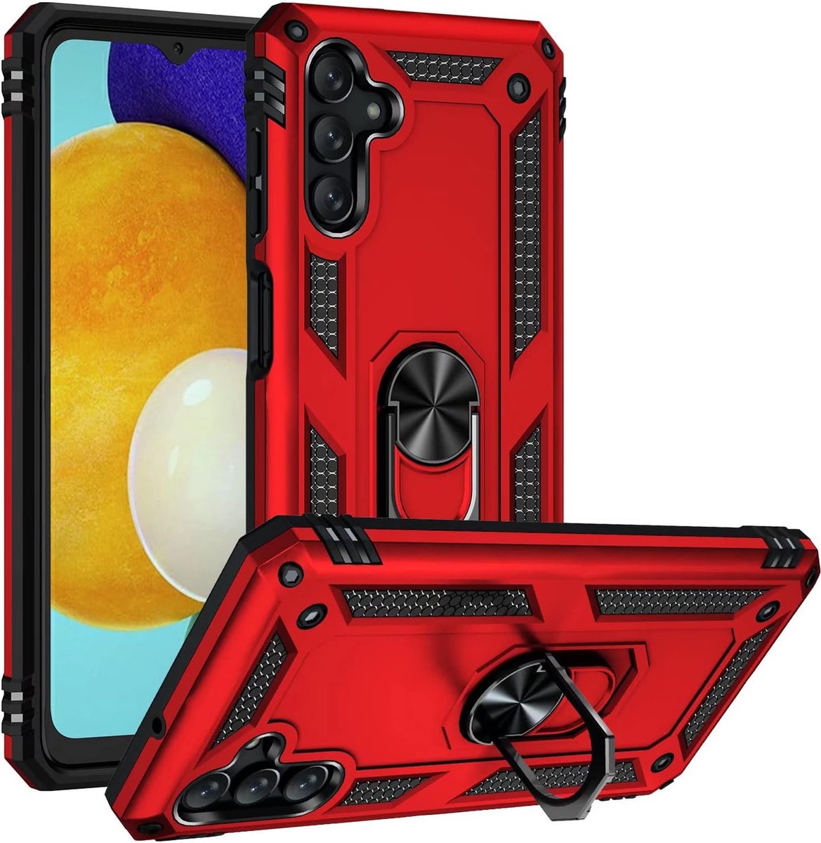 Anti-Shock Hybrid Ring Armor Hoesje Geschikt voor: Samsung Galaxy A34 - Rood