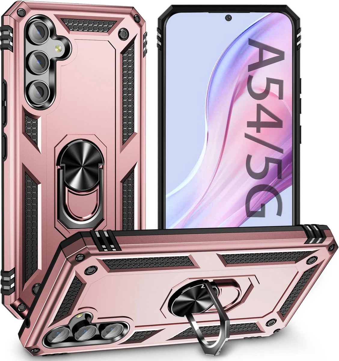Anti-Shock Hybrid Ring Armor Hoesje Geschikt voor: Samsung Galaxy A54 - Rosegoud