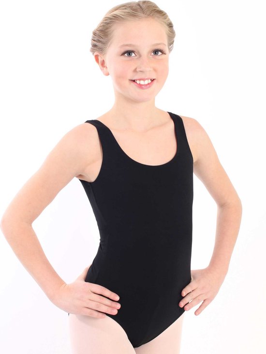 Dancer Dancewear® Balletpakje zwart | "Rondo" | voor meisje | Turnpakje | Balletpak | met brede schouderbandjes | Maat 152/158 – 14 jaar