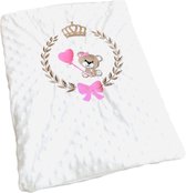 White baby blanket with a bear embroidered