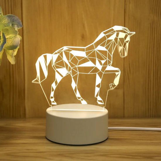 Lumière LED illusion 3D - Cheval - Lumière chaude - Avec prise 230v - Lampe de table - Lampe d'ambiance - Lampe de bureau - Lampe de nuit - Cadeau - Lampe enfant - Décoration - Amour - Fête des mères - Anniversaire - Saint Valentin - Amour