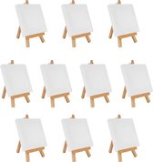 Belle Vous Mini Toile d'Art avec Chevalet en Bois (Lot de 10) - L10 x l10 cm - Toile Pré-étirée et Apprêtée Vierge - Chevalets de Table pour Peinture à l'Huile et Acryl & Dessin pour Enfants