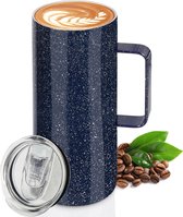 Belle Vous Blauwe Roestvrijstalen Geïsoleerde Koffie Mok met Schuifdeksel - 560 ml Lekvrije Thermische Reismok voor Hete & Koude Drankjes - Dubbelwandige Vacuüm Mok met Handvat - Vaatwasser Bestendig