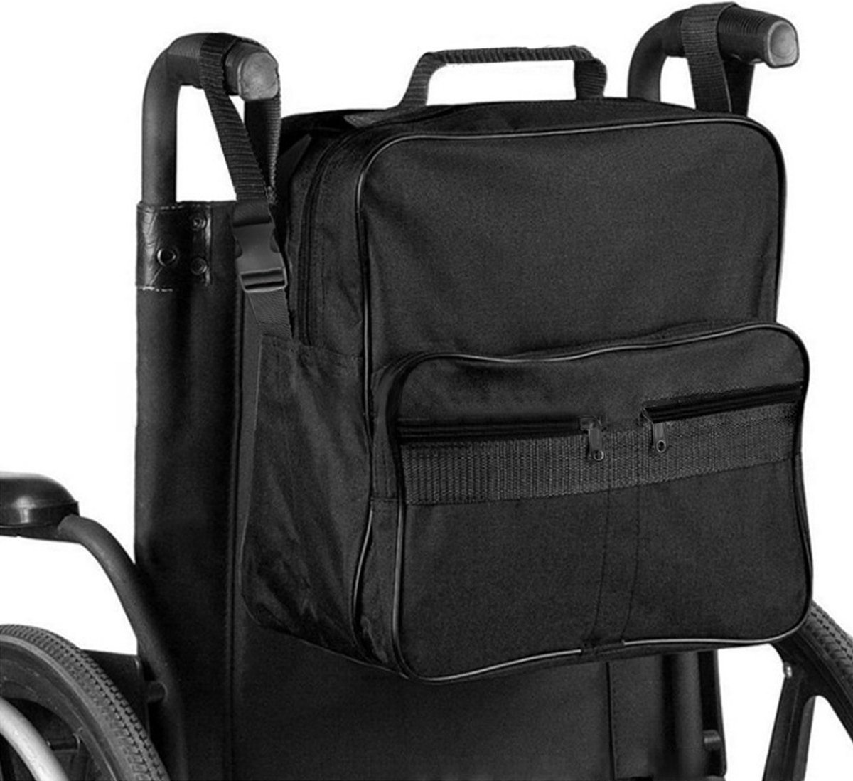 Goedkoopste Somstyle Luxe Rolstoeltas Achterkant - 37x33x24 CM - Reistas - Bevestiging aan Handgrepen - Zwart