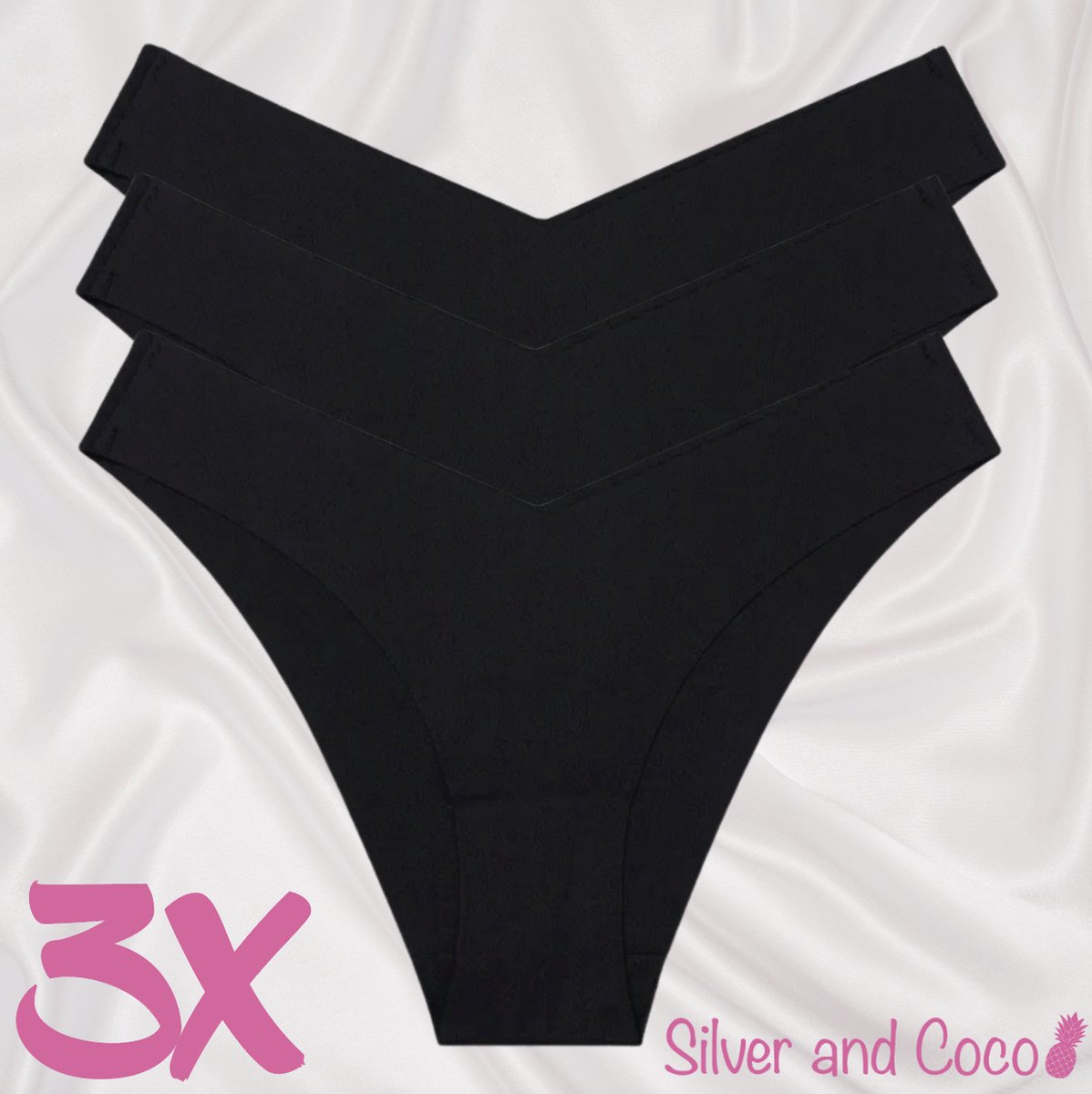 SilverAndCoco® - 3 stuks Naadloze Onderbroeken / Seamless Broekje Dames / Zacht Brazilian Slipje / Naadloos Stretch Ondergoed Vrouw / Hipster Dames Lingerie Onderbroek Slip Black - Zwart / Small