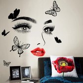 Inspirerende wandsticker, schoonheid meisjes, gezicht, ogen, lippen, muursticker, vlinder, zelfbewuste vrouwelijke muurstickers, afneembare kunststickers voor slaapkamer en woonkamer