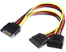 SATA Power Y Splitter Kabel Adapter - 15-pins Mannelijk naar 2x 15-pins Vrouwelijk - Flexibele Verlenging voor Harde Schijven, SSD's en PC Componenten Voeding