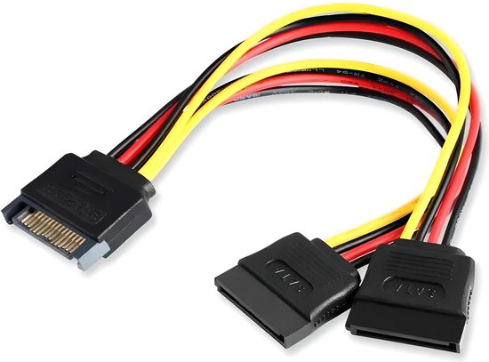 SATA Power Y Splitter Kabel Adapter - 15-pins Mannelijk naar 2x 15-pins Vrouwelijk - Duurzame Flexibele Verlenging voor Harde Schijven, SSD's en PC Componenten Voeding
