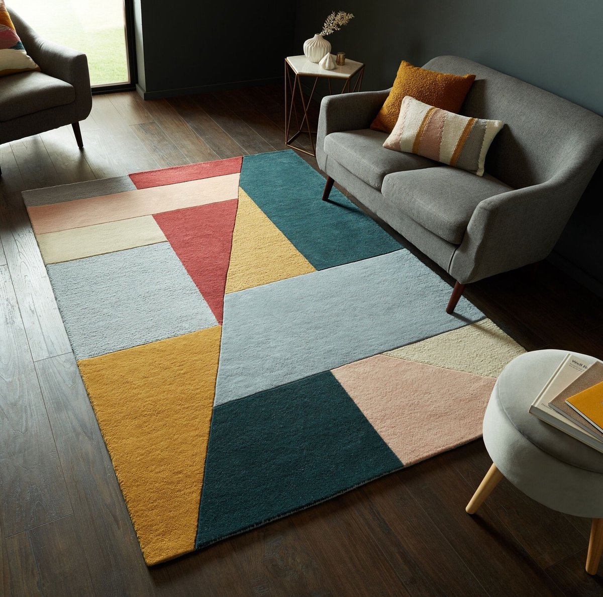 flycarpets Alwyn Modern Laagpolig - 100% Wol - Geo Vloerkleed - Multi / Roze - 160x230 cm