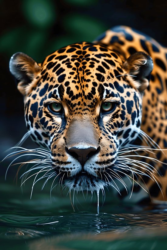 Drinkende Jaguar Poster | Katachtige Poster | Dierenposter | Afrika Poster | Natuurposter | Hoge Kwaliteit | 61x91cm | Wanddecoratie | Muurposter | MT | Geschikt om in te lijsten
