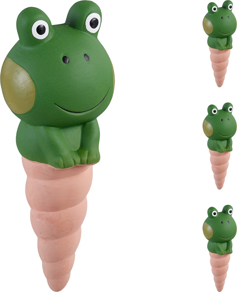 waterdruppelaar keramiek - set van 4 - 100 ml - kikker - kamerplanten - terracotta-groen