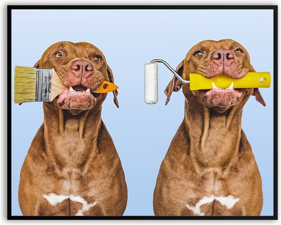 Schilder verf hond fotolijst fotolijst fotolijst met glas 50 x 70 cm - Prachtige kwaliteit - verf - hond - schilder - Glazen plaat - inclusief ophangsysteem - Poster - Foto op hoge kwaliteit uitgeprint