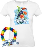 Dames t-shirt Toekan Tropical | Toppers in Concert 2024 | Club Tropicana | Hawaii Shirt | Ibiza Kleding | Wit Dames | maat L