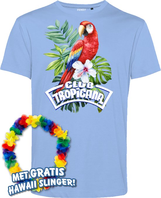 T-shirt Papegaai Tropical | Toppers in Concert 2024 | Club Tropicana | Hawaii Shirt | Ibiza Kleding | Lichtblauw | maat M