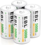EBL 4-Pack Oplaadbare C Batterijen 5000 mAH - 1.2V NI-MH Oplaadbare Batterijen C