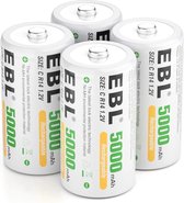 Bol.com EBL 4-Pack Oplaadbare C Cell Batterijen 5000 mAH - Duurzame 1.2V NI-MH Oplaadbare Batterijen aanbieding