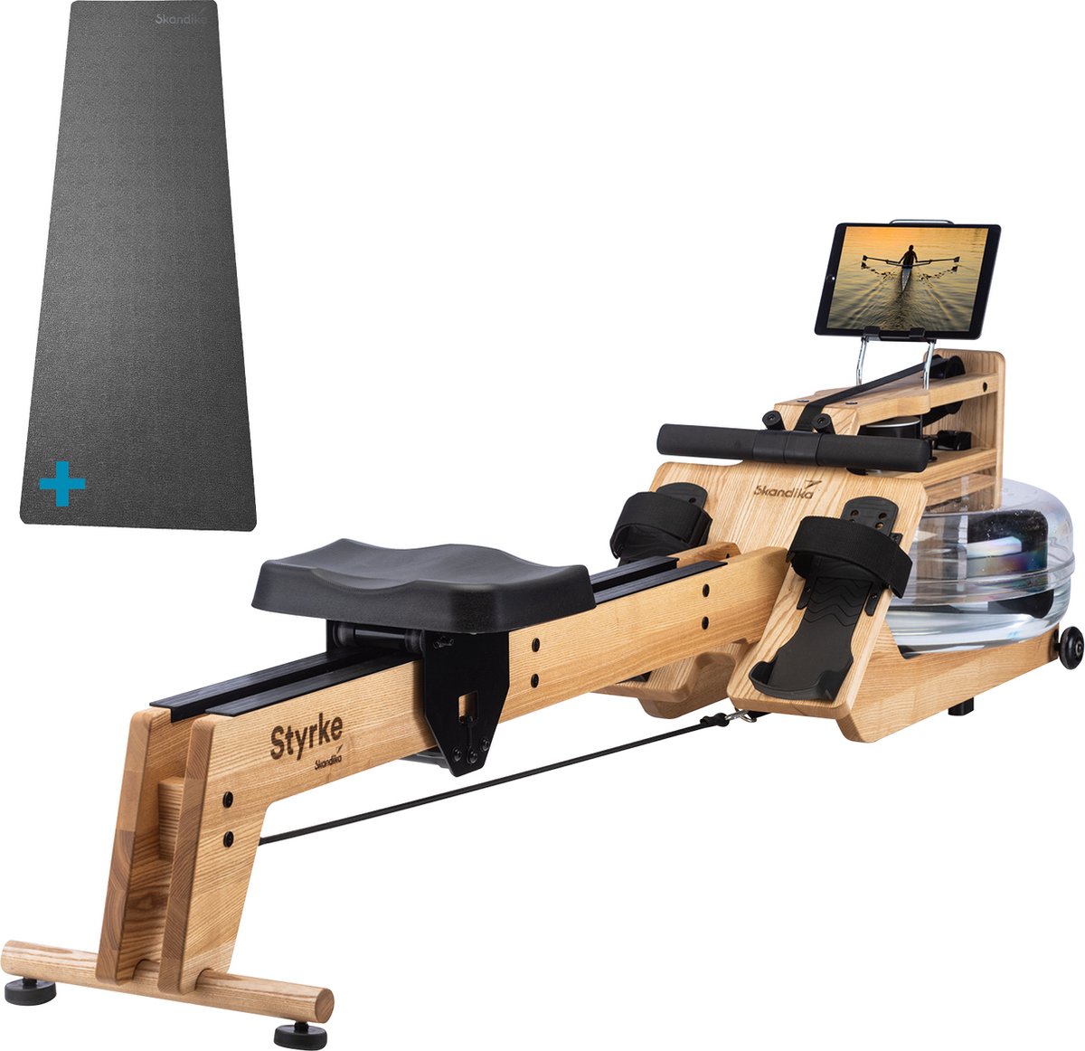 Bol.com Skandika Styrke Roeitrainer SET - Roeitrainers - Roeiapparaat (211 x 54 x 47cm) + Mat (65 x 230cm) - Echt essenhouten wa... aanbieding