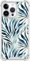 Casimoda® hoesje - Geschikt voor iPhone 14 Pro Max - Japandi Waves - Shockproof case - Extra sterk - TPU/polycarbonaat - Blauw, Transparant