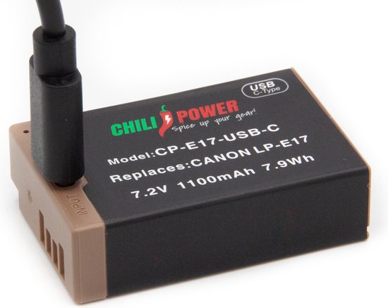 ChiliPower LP-E17 USB-C accu 1100mAh voor Canon EOS 200D 250D 750D 760D 77D 800D 850D M3 M5 M6 R10 R100 R50 R8