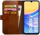 Rosso Element Book Case Wallet Hoesje Geschikt voor Samsung Galaxy A15 | Portemonnee | 3 Pasjes | Magneetsluiting | Stand Functie | Bruin