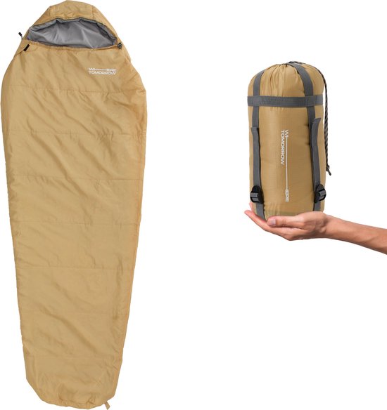 Where Tomorrow Camping Sleeping Bag Klein & Light - Sac de couchage momie avec sac - 220 x 80 x 50 cm - Curry