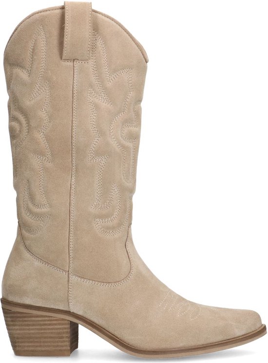 Manfield - Dames - Beige suède cowboylaarzen - Maat 36