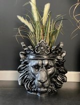 Vtw Living - Bloempot Leeuw Zilver voor Binnen en Buiten - Plantenbak - Vaas - 43 cm