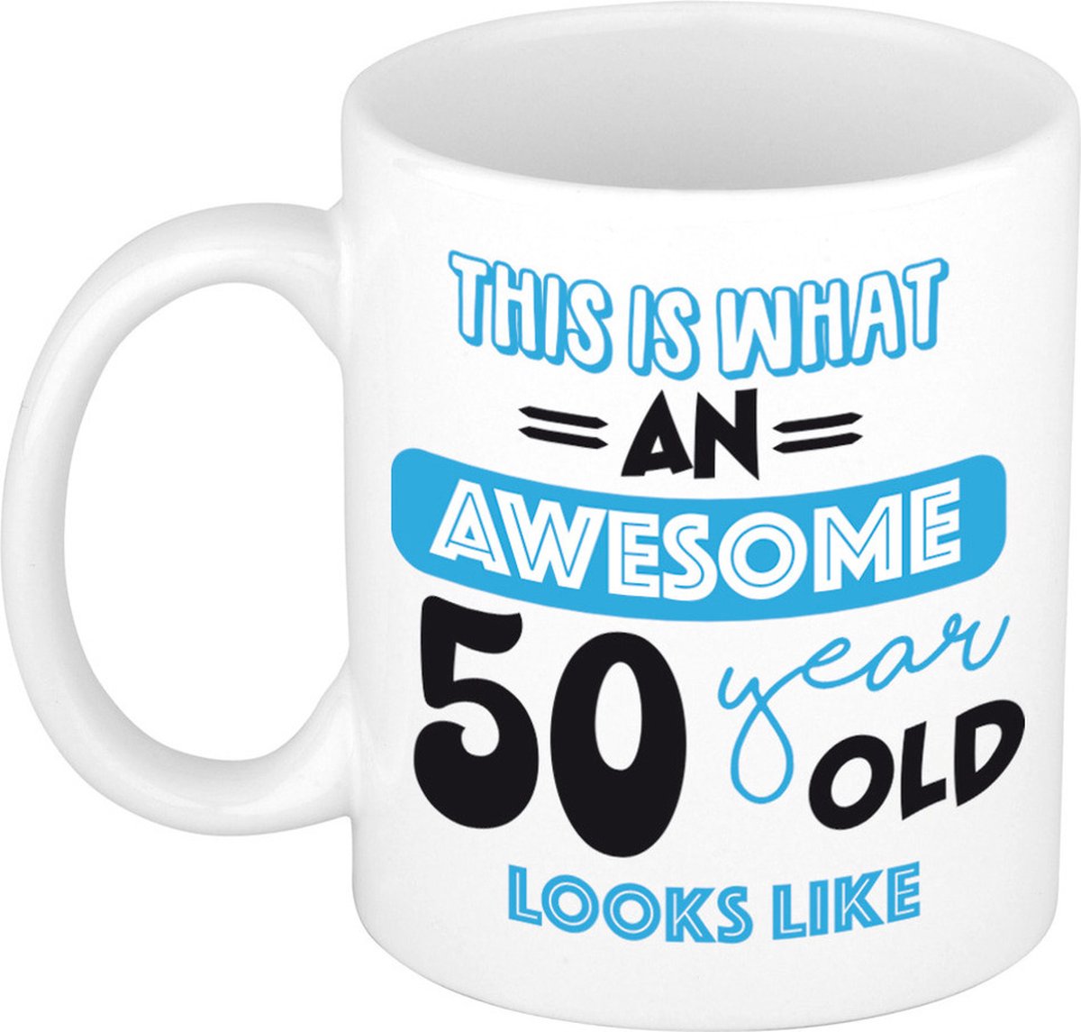 Bellatio Decorations Verjaardag cadeau mok 50 jaar - blauw - grappige tekst - 300 ml - Abraham