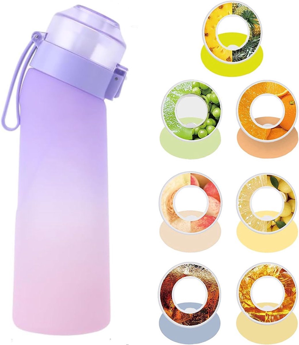 Geurwater Drinkfles - Water Bottle Up - Geur Air Waterfles - Inclusief 7 Pods - Paars / Roze - 650 ml - Tritan - BPA-vrij - Starterskit - Ananas - Citroen - Cola - Groene Druiven - Perzik - Red Bull - Sinaasappel