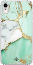 Casimoda® hoesje - Geschikt voor iPhone XR - Marmer Mintgroen - Shockproof case - Extra sterk - TPU/polycarbonaat - Mint, Transparant