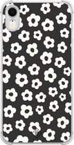 Casimoda® hoesje - Geschikt voor iPhone XR - Retro Bloempjes - Shockproof case - Extra sterk - TPU/polycarbonaat - Zwart, Transparant