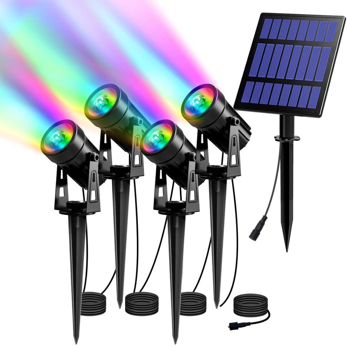 Tuinverlichting Op Zonne Energie - Set van 4 Waterdichte LED Tuinverlichting op Zonne-energie met Kleurverandering - Pad- en Spotverlichting voor een Prachtig Verlichte Buitenomgeving