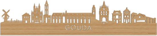 Skyline Gouda Bamboe hout - 100 cm - Woondecoratie - Wanddecoratie - Meer steden beschikbaar - Woonkamer idee - City Art - Steden kunst - Cadeau voor hem - Cadeau voor haar - Jubileum - Trouwerij - WoodWideCities