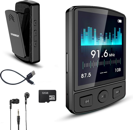 DynaBright MP3 Speler met Bluetooth 5.2 - Incl. Oordopjes en 32GB SD Kaart -...