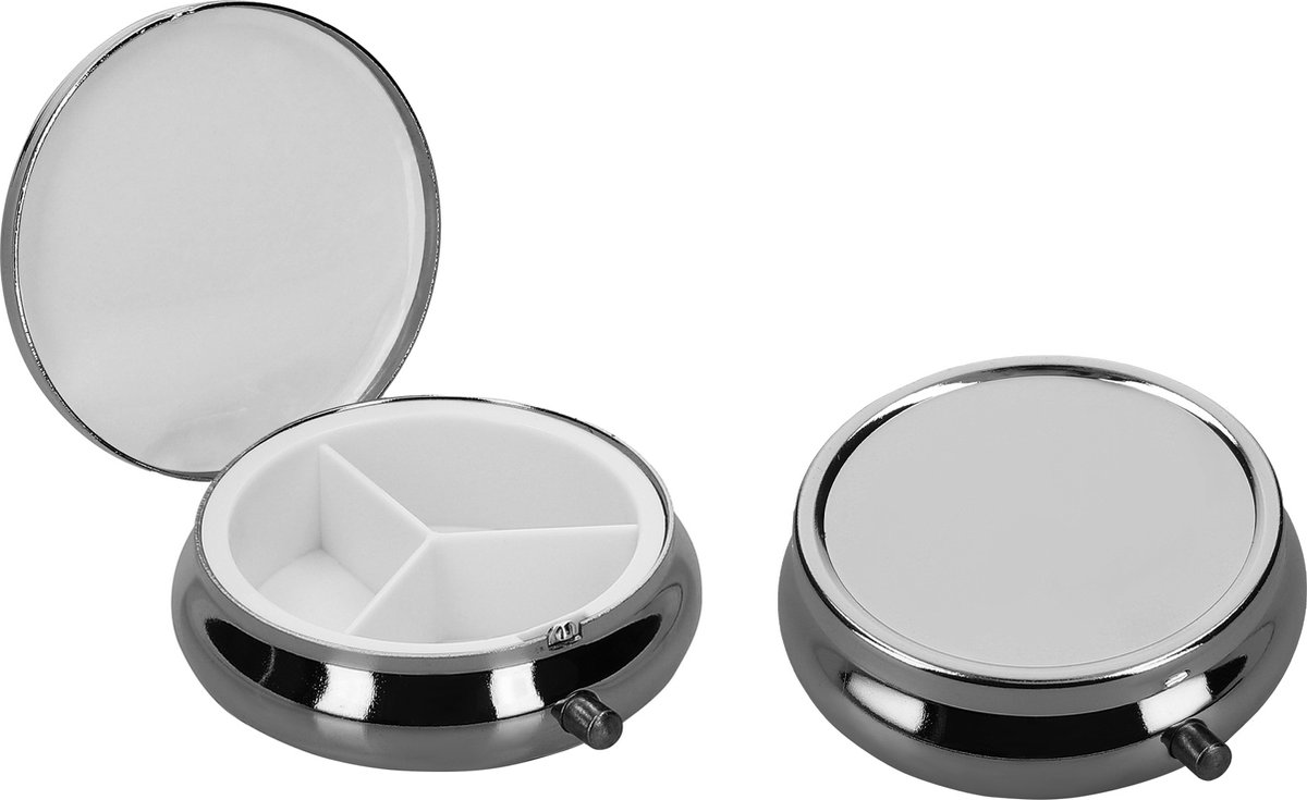 Goedkoopste kwmobile 2x pillendoos 3 vakjes - 5,2 x 1,7 cm - Pillendoosje klein van roestvrij staal - In zwart