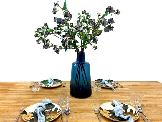 TableBloom - Blauwe vaas met prachtige kunstbloemen - 6 bloemtakken - tafeldecoratie - vensterbankdecoratie
