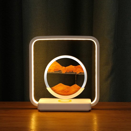 Zandloper oranje lamp 3D - Bewegende kunst dimbaar - Wit licht, warm licht en geel licht - Draadloos opladen - Nachtlamp - Decoratie