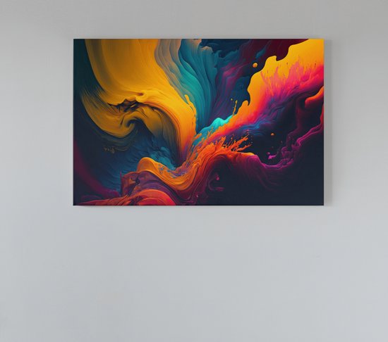 Canvas Schilderij - Abstract kleuren - Wanddecoratie - Schilderijen - 90x60x2 cm