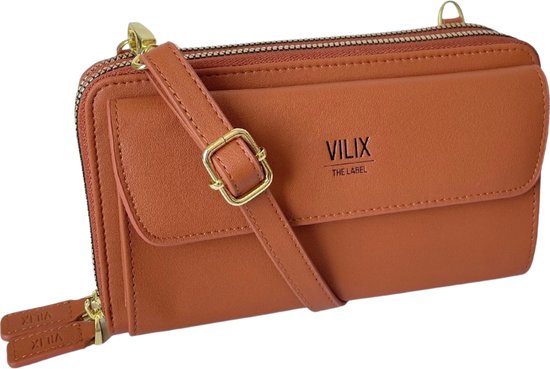 Vilix The Label - Sac Olivia - portefeuille et sac pour téléphone en un - végétalien - compact - Marron