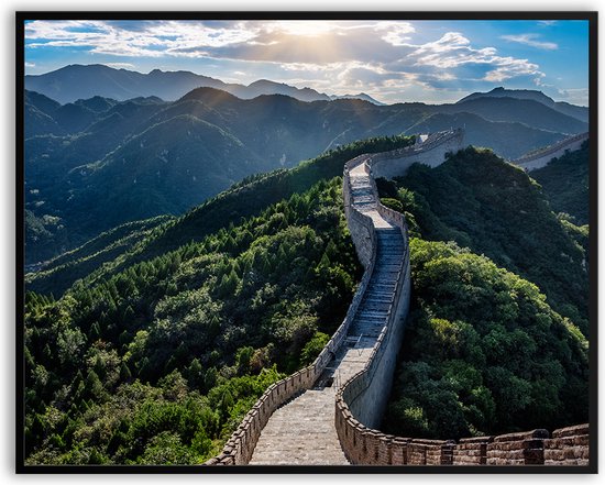 Chinese muur China fotolijst met glas 50 x 70 cm - Prachtige kwaliteit - China - muur - chinese - Glazen plaat - inclusief ophangsysteem - Poster - Foto op hoge kwaliteit uitgeprint