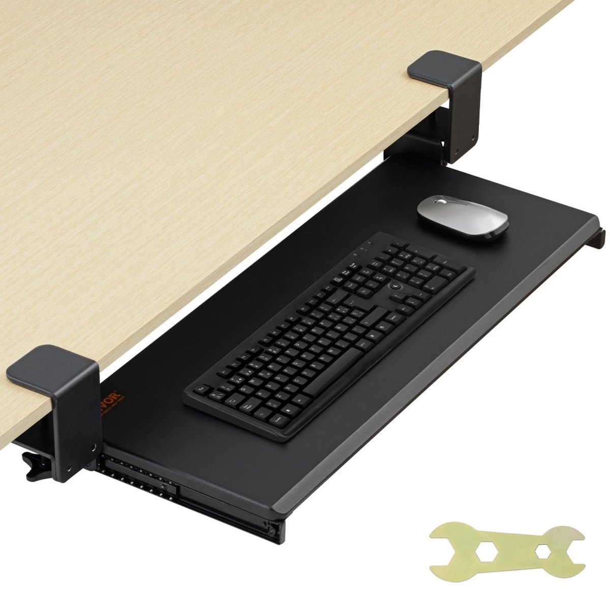 Klembare toetsenbordlade onder bureau, uittrekbare toetsenbordlade met stevige C-klemhouder, grote 680 x 280 mm uittrekbare computerlade voor thuis typen