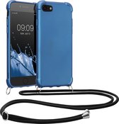 kwmobile Telefoonhoes geschikt voor Apple iPhone SE (2022) / iPhone SE (2020) / iPhone 8 / iPhone 7 hoesje - Zacht TPU Metallic hoesje met telefoonketting - metallic blauw