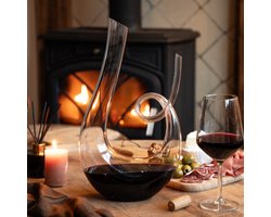 Mémoire® Infinité Decanteer Karaf - Luxe Wijnkaraf - Decanteer Karaf Inclusief RVS Schoonmaakparels - Wijn decanter - Wijn Geschenk - 1.7L - Kristal glas - Luxe wijn karaf - Wijnkaraf rode wijn - Wijn Accessoires - Krul Vorm - Horeca kwaliteit karaf