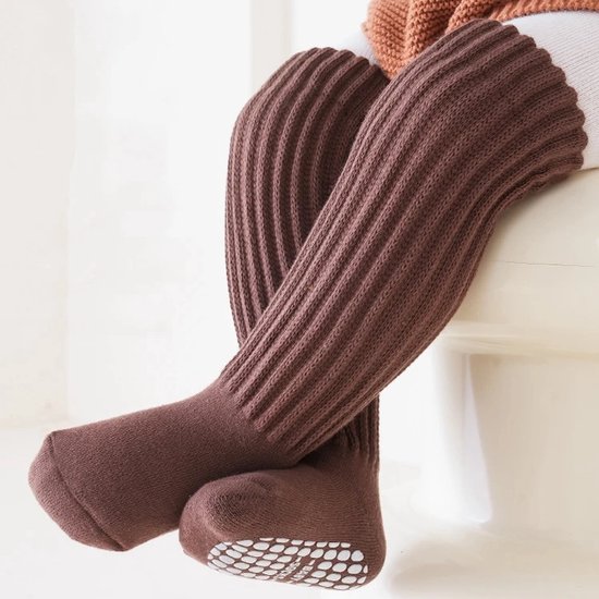 Ychee - Chaussettes antidérapantes Kinder - Bas - Chaussettes longues - Extra Grip - Sûr - Marche - Jouer - Comfort - Stretch - Marron - 1-3 ans - Taille : Small