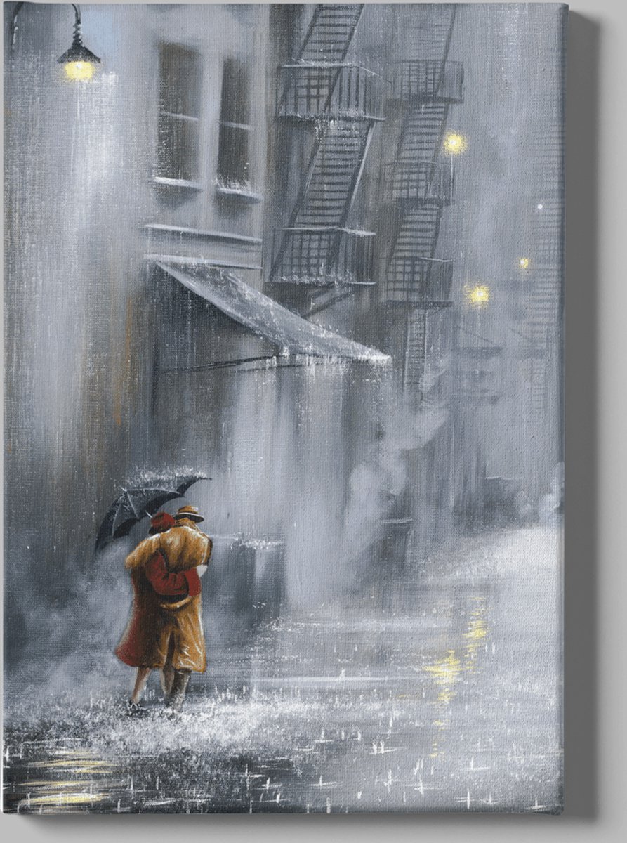 Trendex Global Canvas Schilderij - Regenachtige Avond - Kunst - Abstract - Wall Art - 60x40x2 cm Grijs